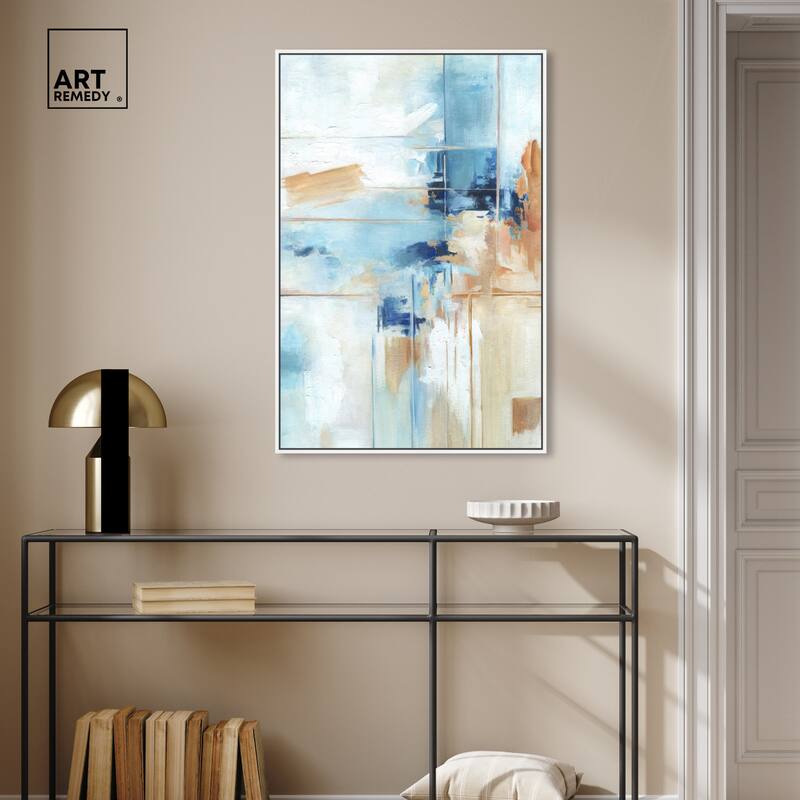 Art Remedy House Of Lines I Framed Blue Abstract 1 Piece Canvas Wall Art