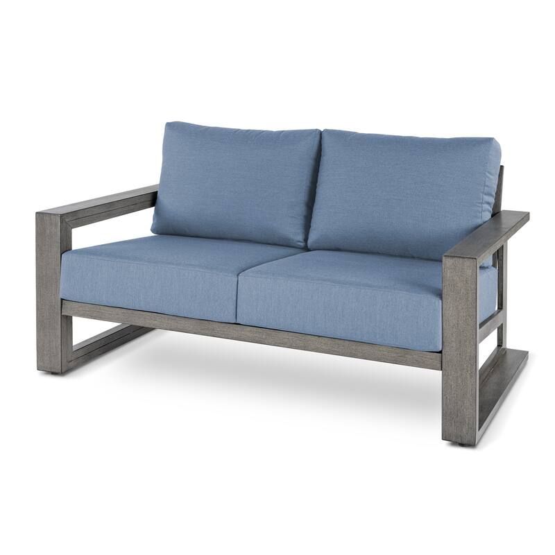 PureScape Hand-Painted Aluminum Outdoor Loveseat with Sunbrella Gray Cushions