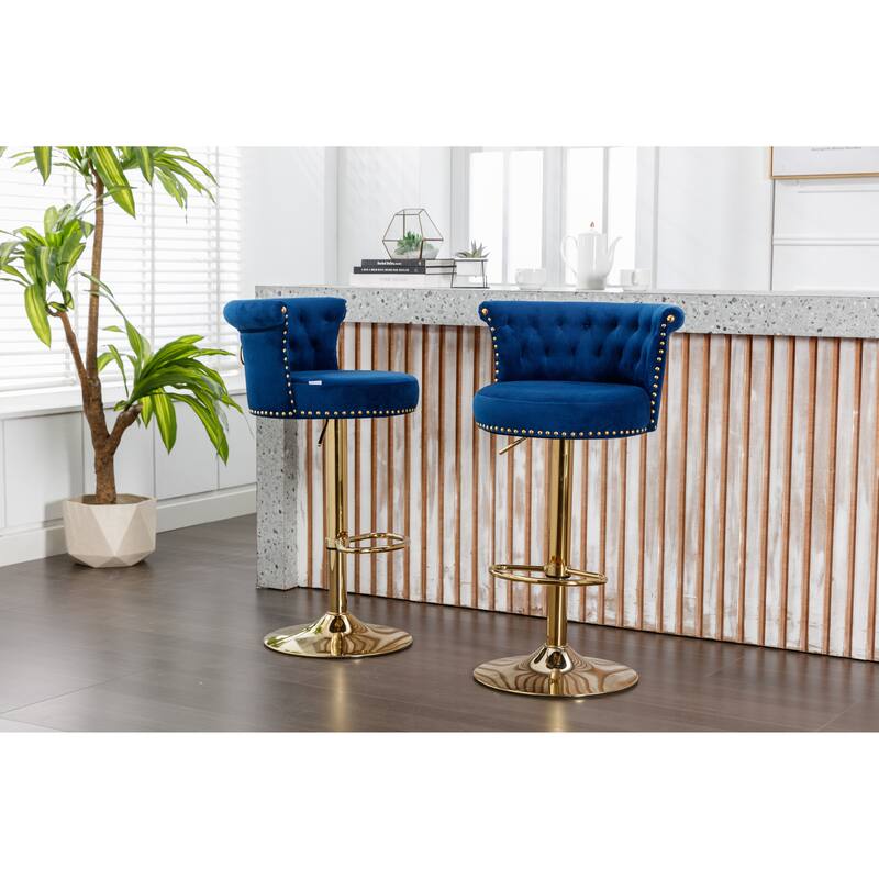 Set of 2 Velvet 360°Rotating Bar Chair, Handmade Backrest with One Click Adjustable Height Bar Chair, Very Soft Dining Chair