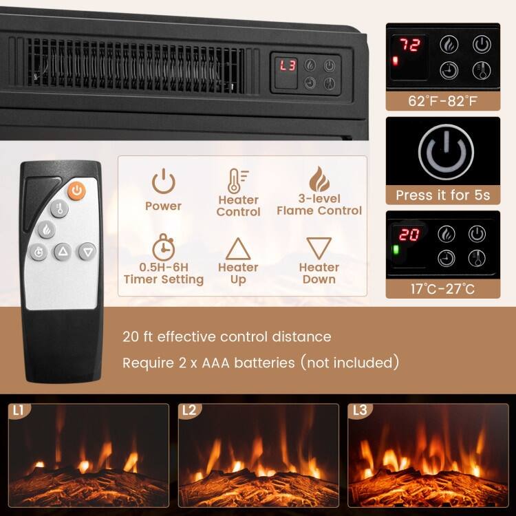 Fireplace Corner TV Stand with LED Lights and Smart APP Control