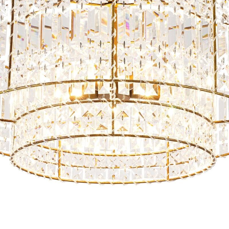 Glam Vintage Luxe Round Tiered Drum Crystal Accented Chandelier - 23.6 in