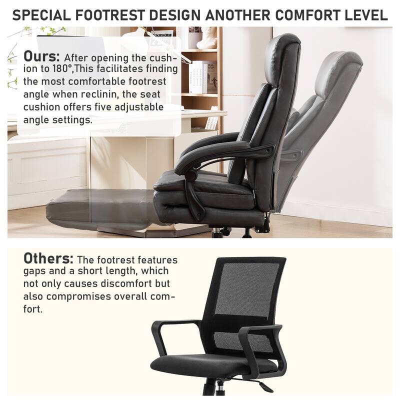 500Lbs Ergonomic Office Chair with Foot Rest, Faux Leather Executive Chair Reclining Chair, Swivel Heavy Duty Task Desk Chairs