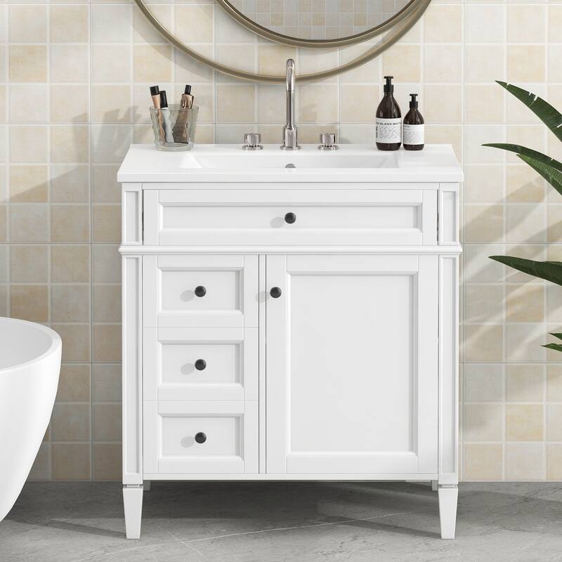 30'' Freestanding Bathroom Vanity with White Integrated Ceramic Sink - 30'' x 18.3'' x 33.8''