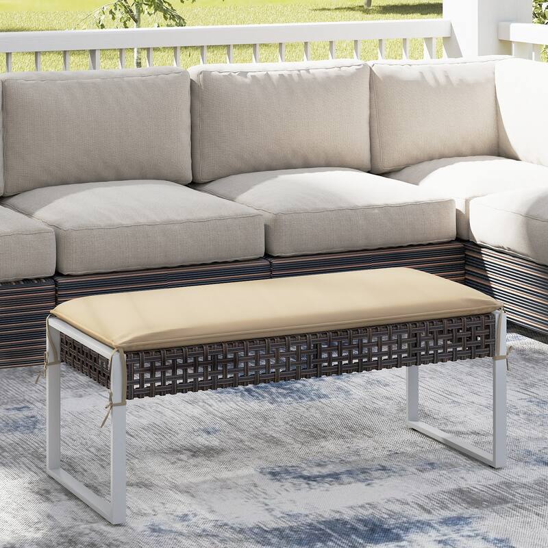 Gymax 43 Inch Patio Rectangle Ottoman Pack of 2 w/ Metal Legs & Seat