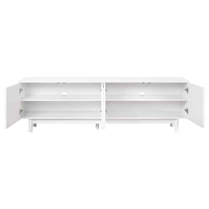 White 70.8" TV Stand with Solid Wood Legs, Arch Cabinets and Adjustable Shelves for TVs Up to 78"