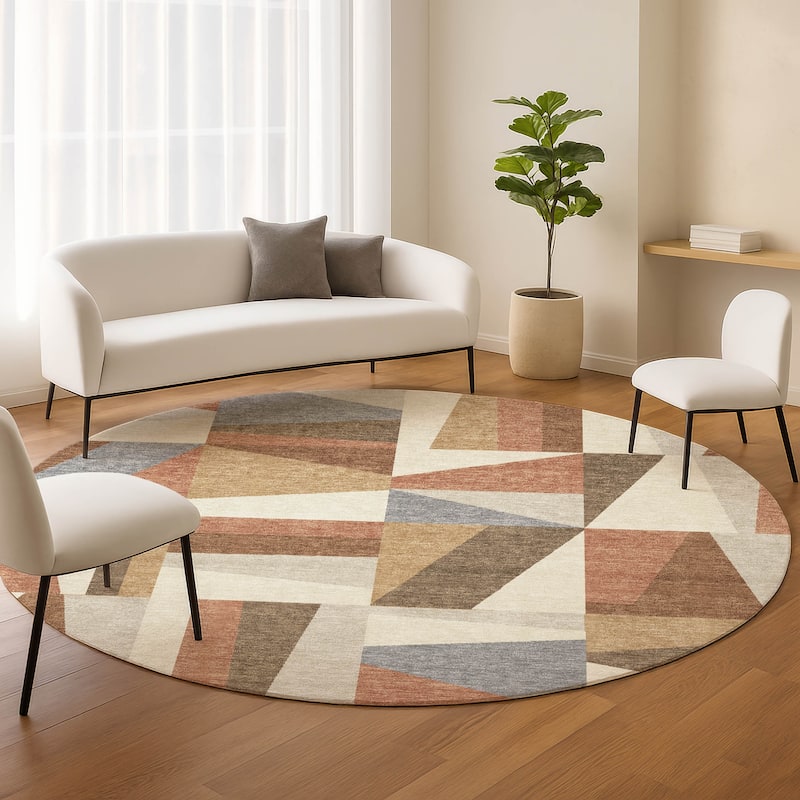 Machine Washable Indoor/ Outdoor Contemporry Mosaic Chantille Rug
