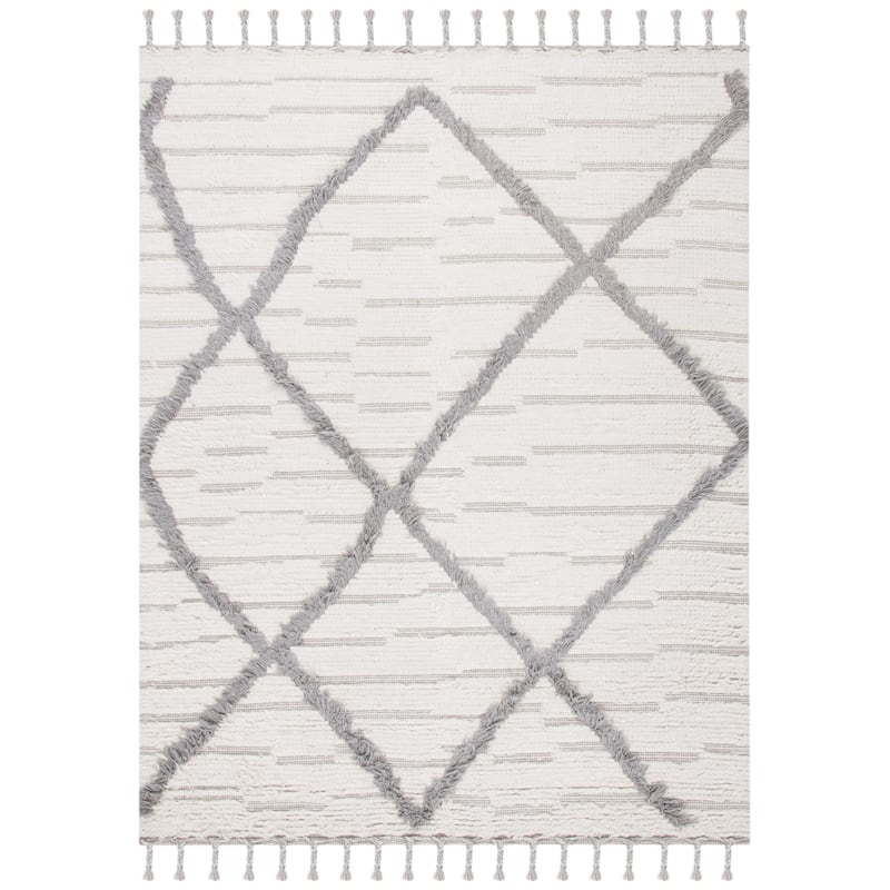 SAFAVIEH Handmade Kenya Ermelinda Wool Tassel Rug - 3' x 5' - Ivory/Grey