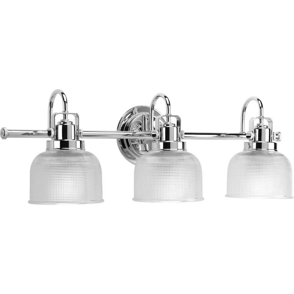 Archie Collection Three-Light Polished Chrome Clear Double Prismatic Glass Coastal Bath Vanity Light - 8.75" x 26.25" x 7.25"