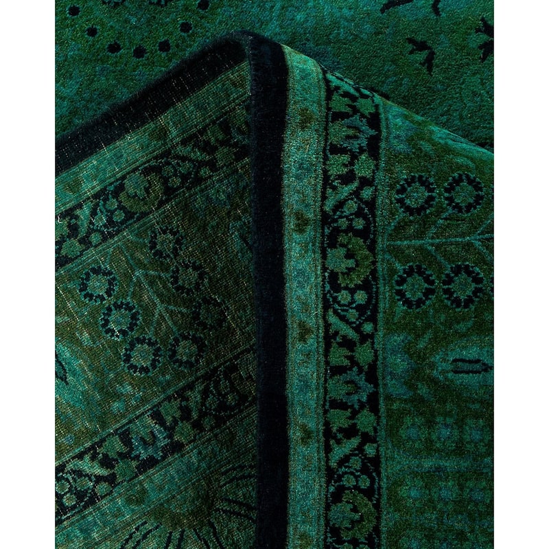 Overton Hand Knotted Wool Vintage Inspired Modern Contemporary Overdyed Green Area Rug - 5' 2" x 11' 3"