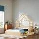 preview thumbnail 1 of 15, Wood Queen Size House Platform Bed with Guardrail and 2 Drawers