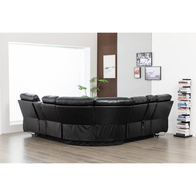 Hathrone 98.5" Wide Vegan Leather Power Reclining Sectional with LED, USB and SubWoofer Sound System
