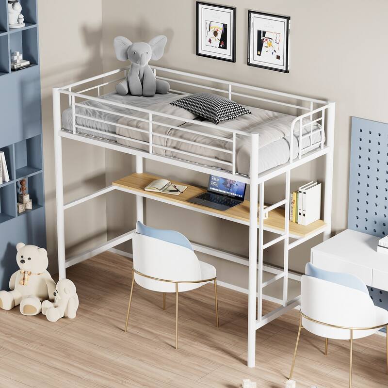 Javlergo Twin Bunk Bed with Desk Reversible Ladder Space Saving Twin loft Bed with Stairs and Full Length guardrail
