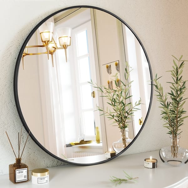 YVANLA Wall Mounted Bathroom Round Mirror with Metal Frame On Sale