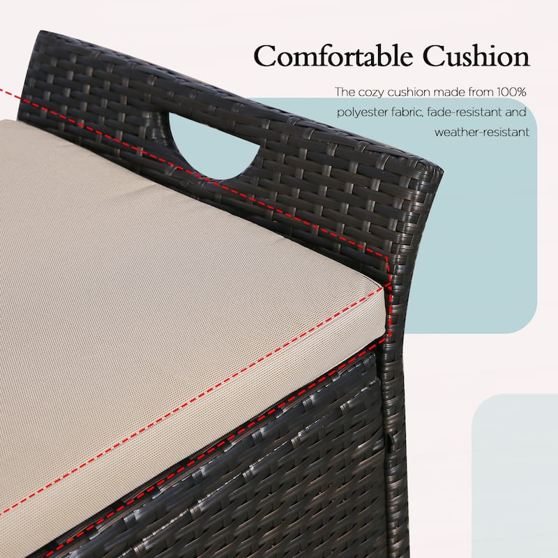 Outdoor Storage Bench Rattan Style Deck Box w/Cushion