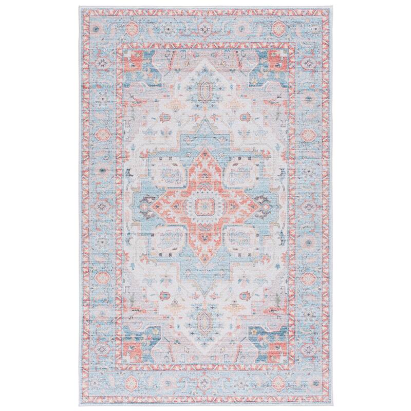 SAFAVIEH Tucson Ava Machine Washable Slip Resistant Shabby Chic - 5' x 8' - Turquoise/Rust