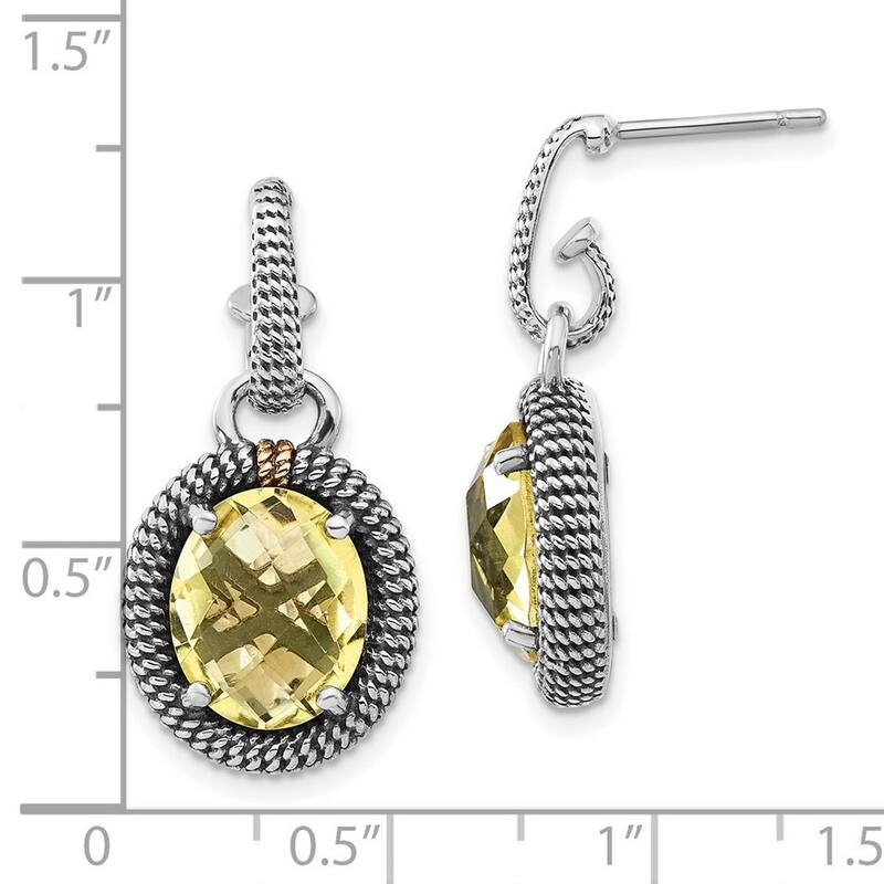 Curata 925 Sterling Silver With 14k Lemon Quartz Post Long Drop Dangle Earrings 28x14mm