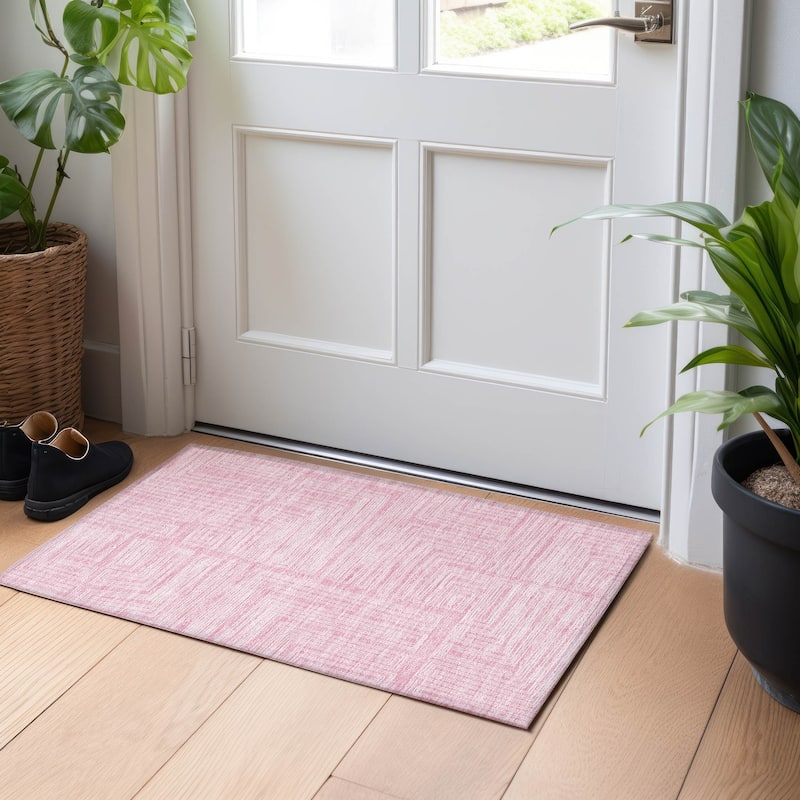 Machine Washable Indoor/ Outdoor Contemporary Stack Chantille Rug - Pink - 1'8" x 2'6"