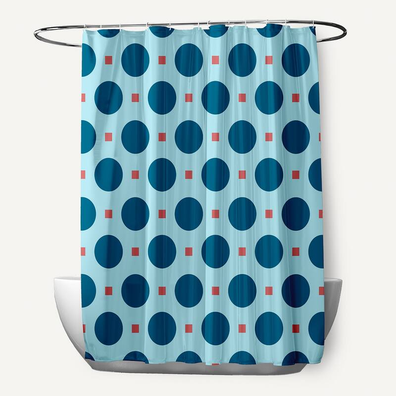 Polka-dot and Geometric Pattern Shower Curtain - Blue