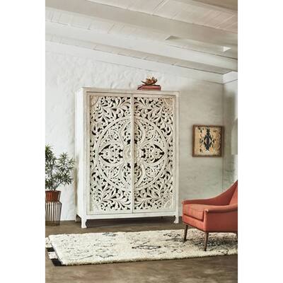 Lombok Hand Carved wooden Armoire / Hand Carved Wooden Wardrobe