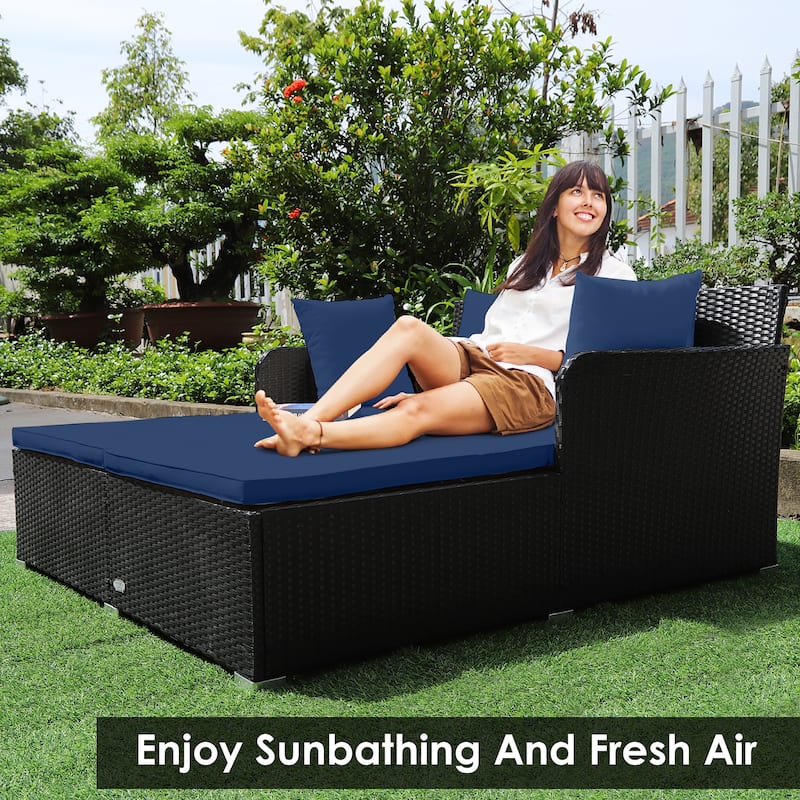 Costway Outdoor Patio Rattan Daybed Pillows Cushioned Sofa Furniture - See details