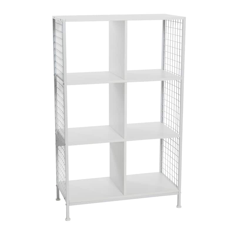 Household Essentials Cube Wall Shelves, 6 Cube Storage Wall Unit with Metal Mesh - White