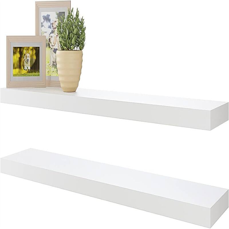 Floating Shelves40 in W x 8in D Wall Mounted Wooden Shelves with Invisible Brackets Set of 2 - 7"D x 40"W x 2"H - White