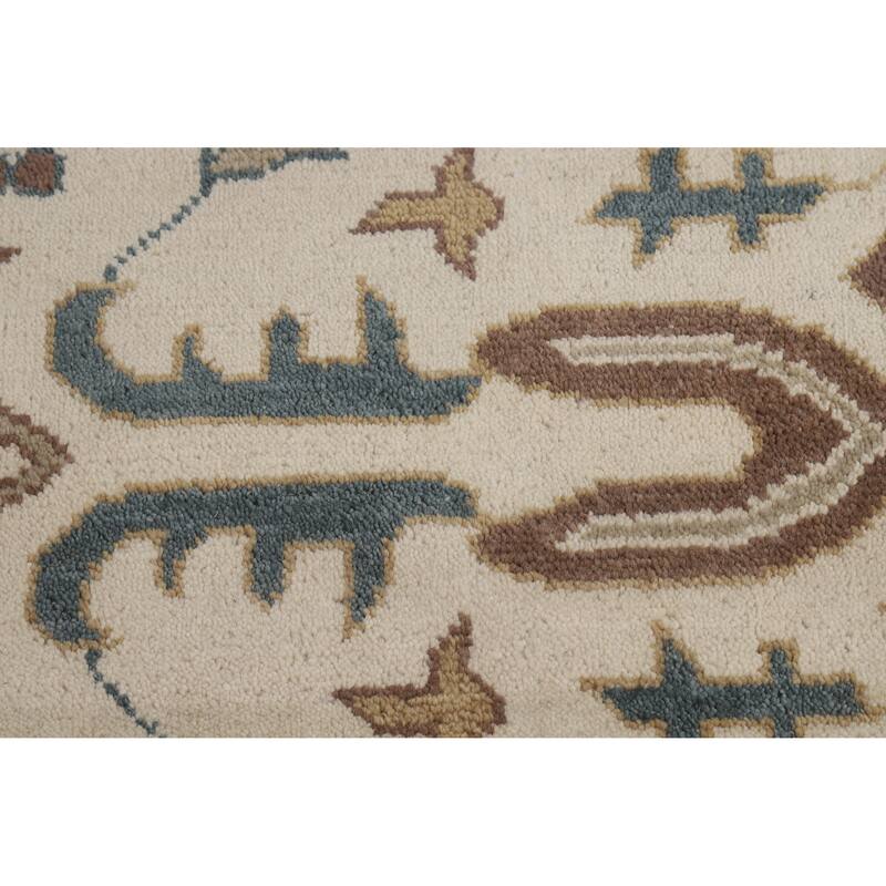 All-Over Ivory Oushak Indian Area Rug Hand-Knotted Wool Carpet - 8'11" x 12'0"