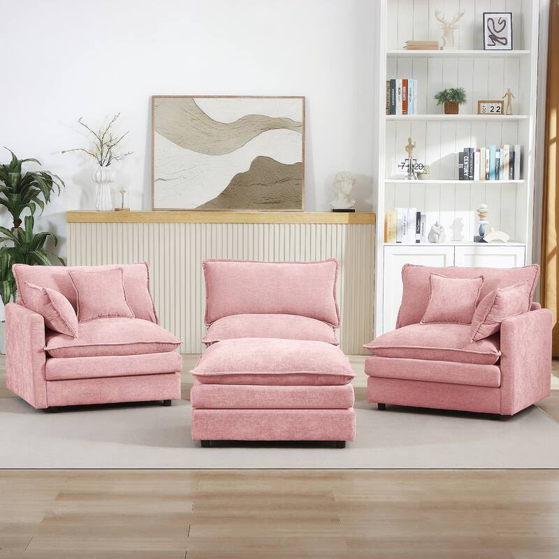 L Shape Modular Sectional Sofa Chenille Upholstered Couch wOttoman