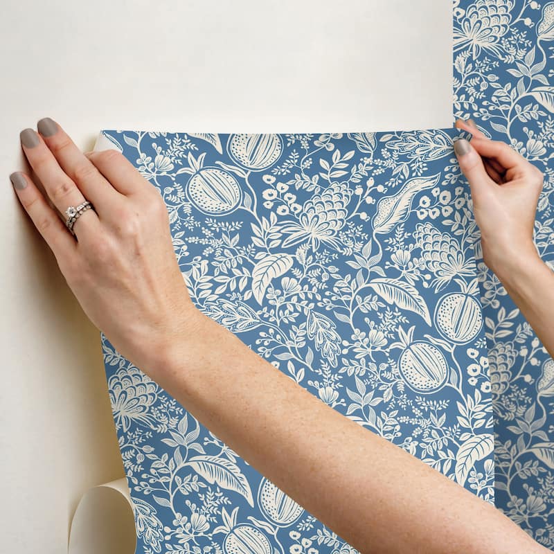 Rifle Paper Co. Pomegranate Blue and Ivory Peel and Stick Wallpaper