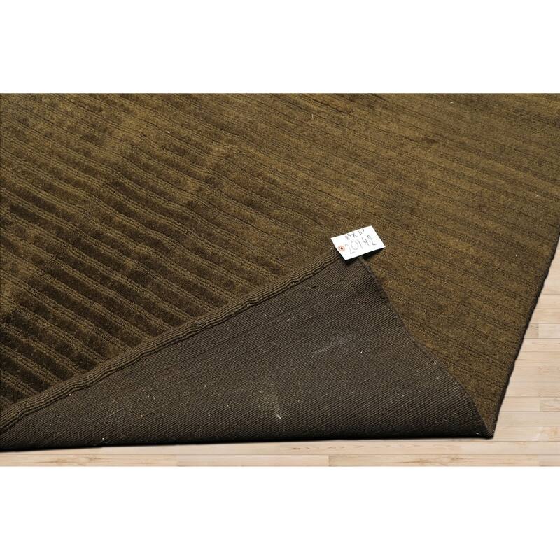 8'4''x11'7'' Hand Knotted Wool Dark Green Tibetan Modern Solid Textured Area Rug - 8' 4'' x 11' 7''