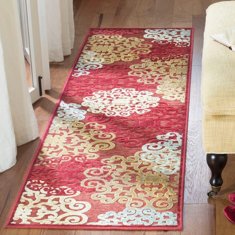 SAFAVIEH Paradise Pere Modern Viscose Rug - 2'2" x 8' Runner - Red/Multi