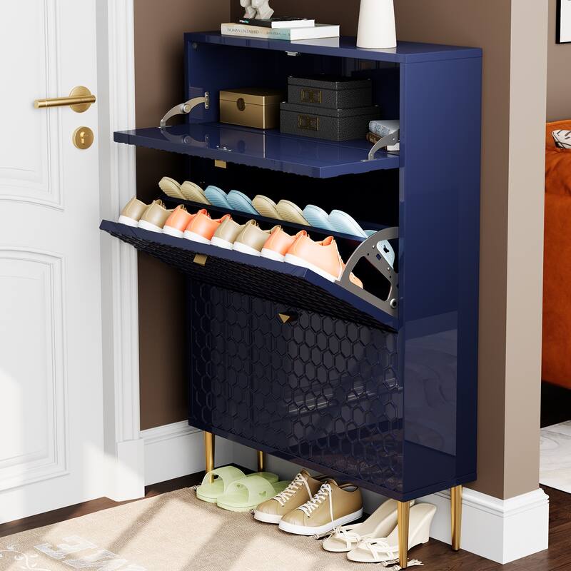 Wood 24 Pairs Shoe Storage Cabinet with 3 Flip Drawers
