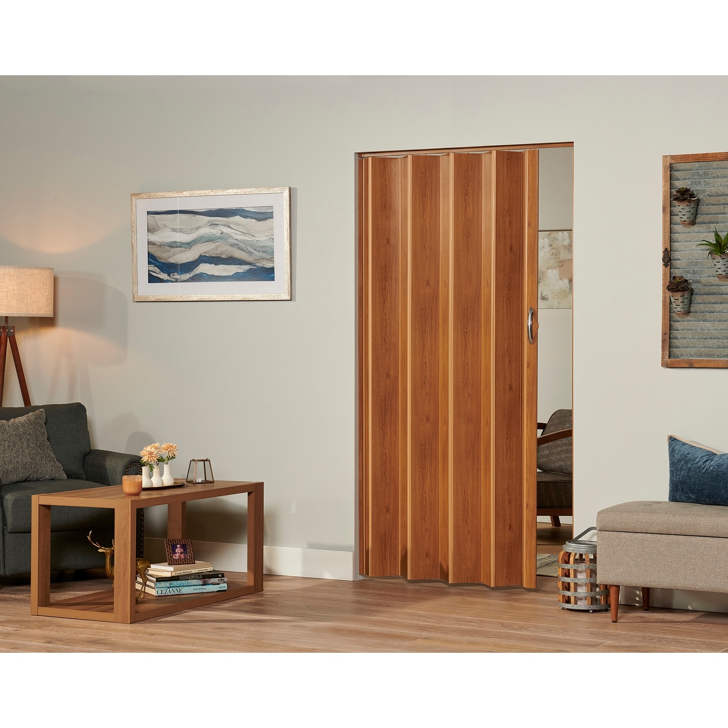 Towne Collection Berkshire Natural Oak PVC Folding Closet Door Accordion Door 48 x 80
