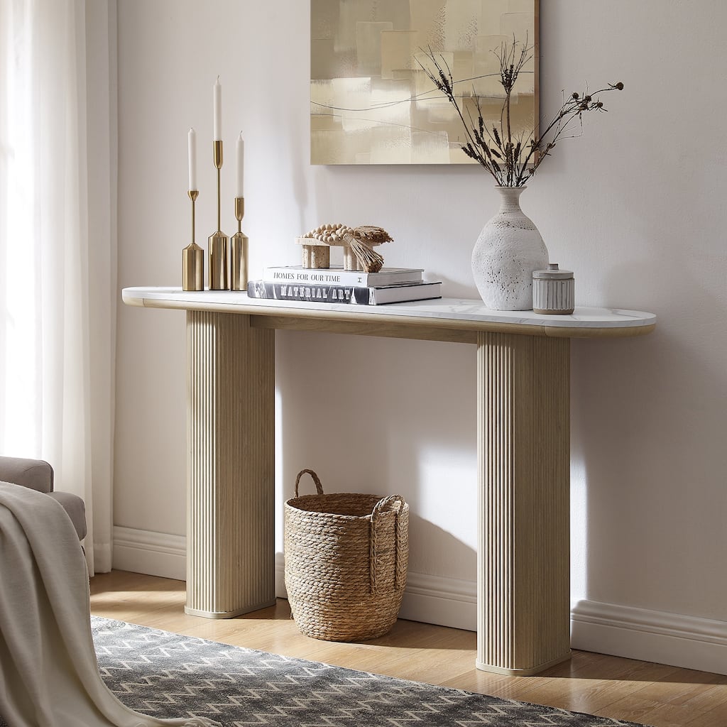 63" Modern Console Table, Entryway Table, Sofa Table with Fluted Bases