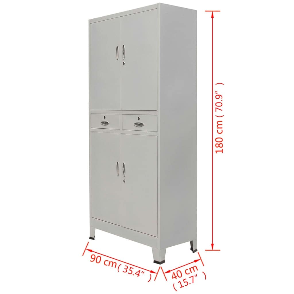 180cm Home Office Filing Cabinet Metal Cupboard Furniture Organiser with 2Drawer