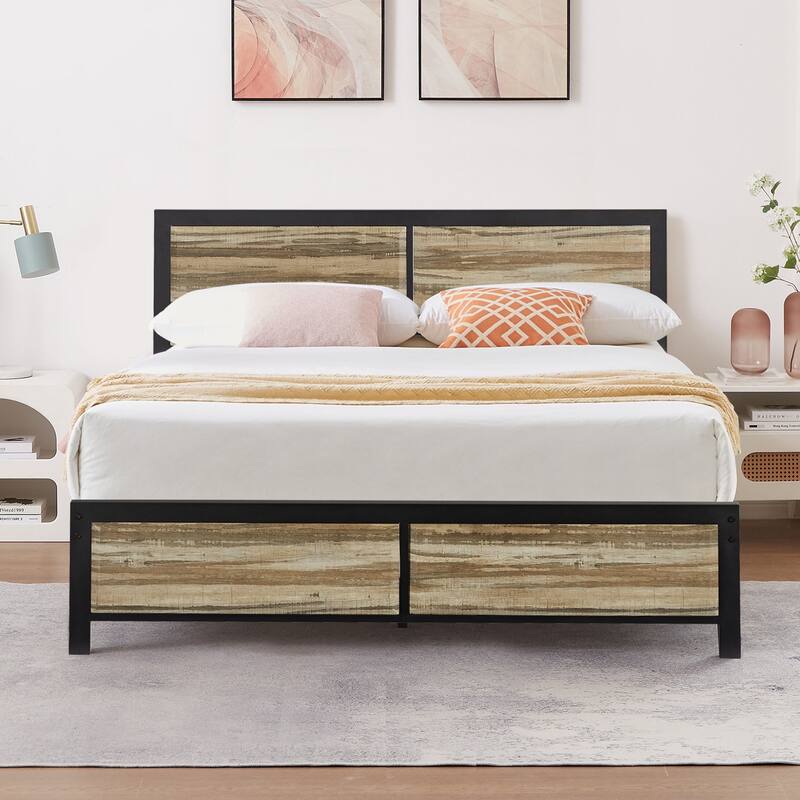 Javlergo Platform Bed Frame with Headboard No Box Spring Needed, Slate
