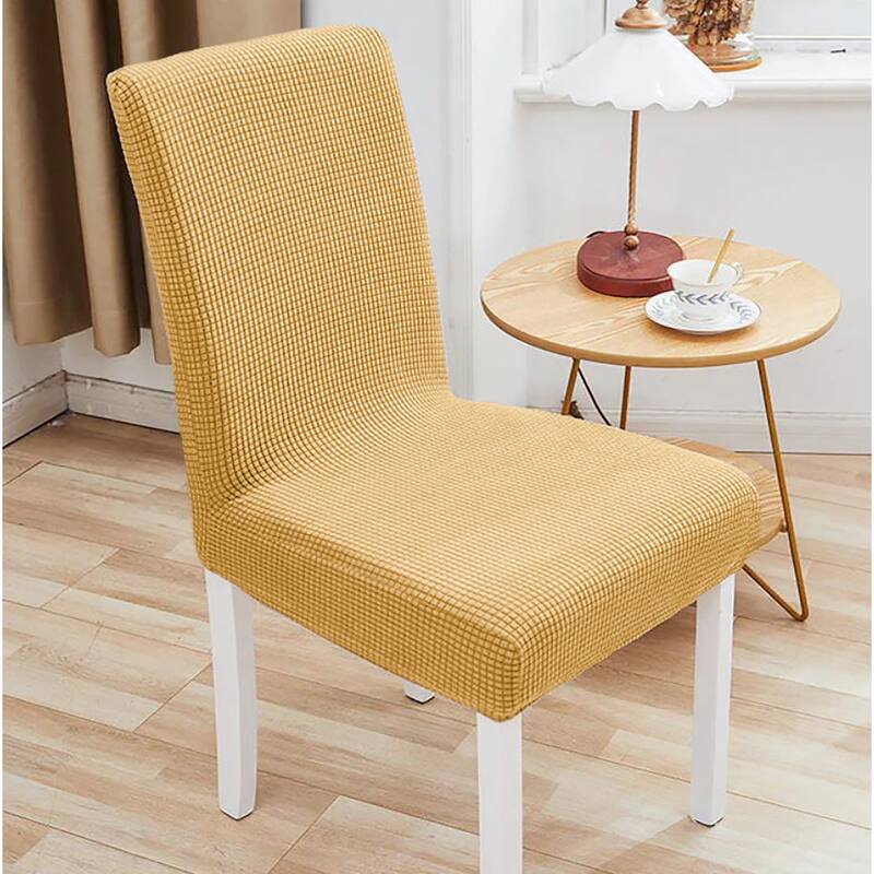 6 Piece Set - Beige Dining Kitchen Desk Chair Stretch Cover Protector Slipcover - 6 Piece Set - Gold