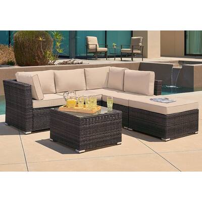 Suncrown Outdoor 4-Piece Contemporary Patio Rattan Sectional Set