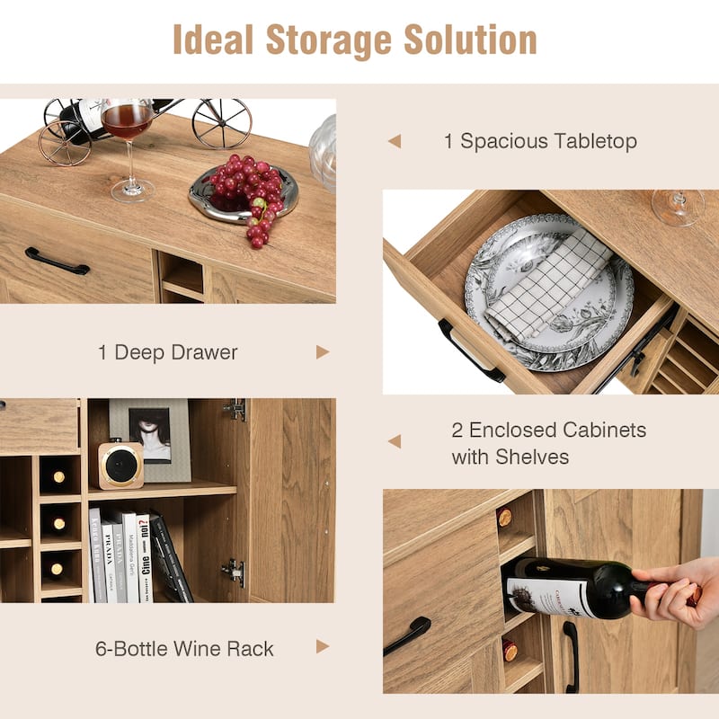 Costway 2-Door Wine Bar Cabinet Kitchen Sideboard Buffet with Drawer & - See Details