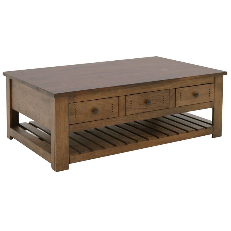 Linaa Cocktail Coffee Table, 6 Drawers, Barrel Brown Wood, 55 Inch
