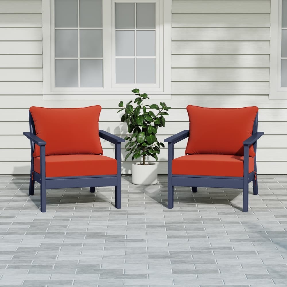 Birchwood All Weather HDPE Outdoor Patio Navy Blue Deep Seating Conversation Set With Cushions (2-Piece)