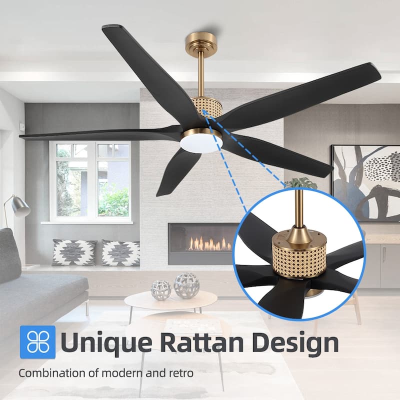 60 Inch. 5 Blades Dc Motor Indoor Ceiling Fan With Light Kit And Remote - 60"