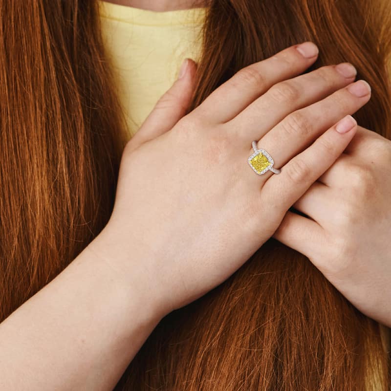 Miadora 3 5/8ct TDW Cushion-Cut Natural Yellow Diamond Engagement Ring in 18k Two-Tone Gold