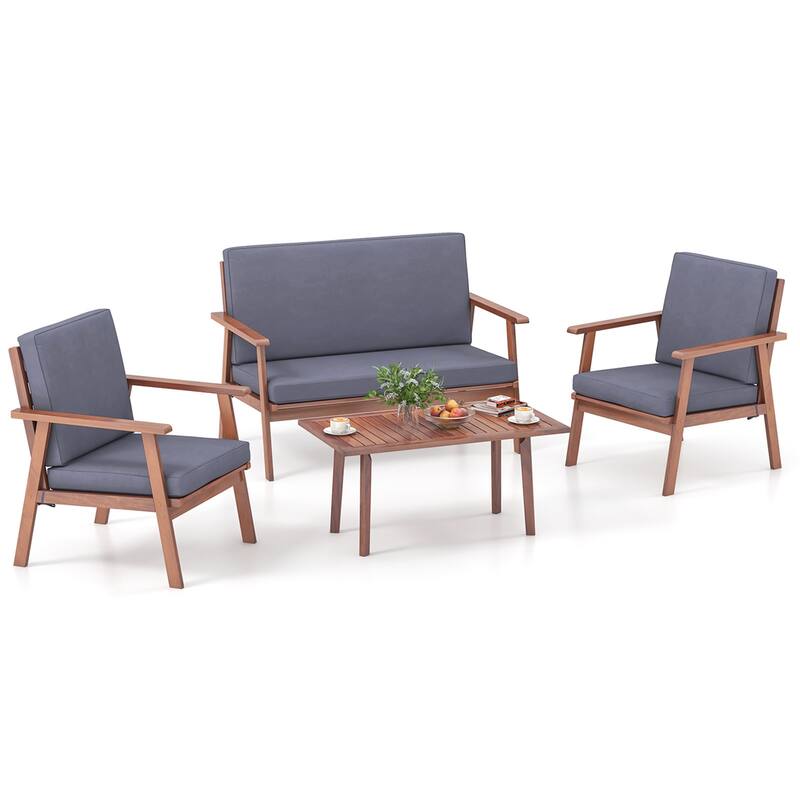 Costway 4 PCS Patio Conversation Set Acacia Wood Sofa Coffee Table - See Details