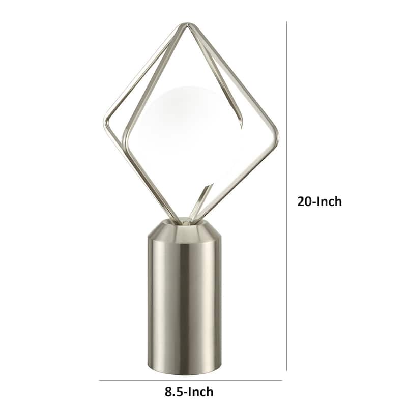 20 Inch Table Lamp, Globe Glass Shade, Accent Cylindrical Base, Nickel