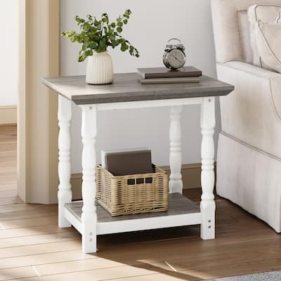Moasis Farmhouse Antique Chair Side Table Square Accent Table with Shelf for Living Room