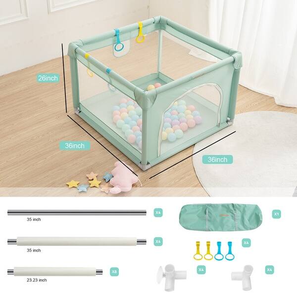 Infant 36"x36" 4-Panel Baby Playpen Spacious & Secure Foldable Playard Green