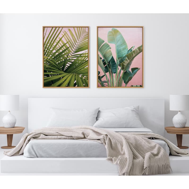 Kate and Laurel Sylvie Tropic Pink Framed Canvas by Alicia Bock