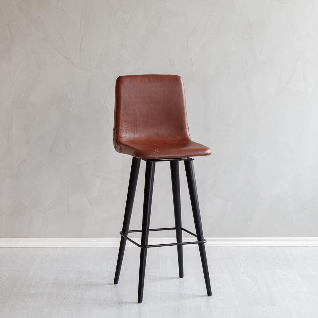 MH London Hayward Genuine Leather Swivel Bar Stool In Waxy Brown