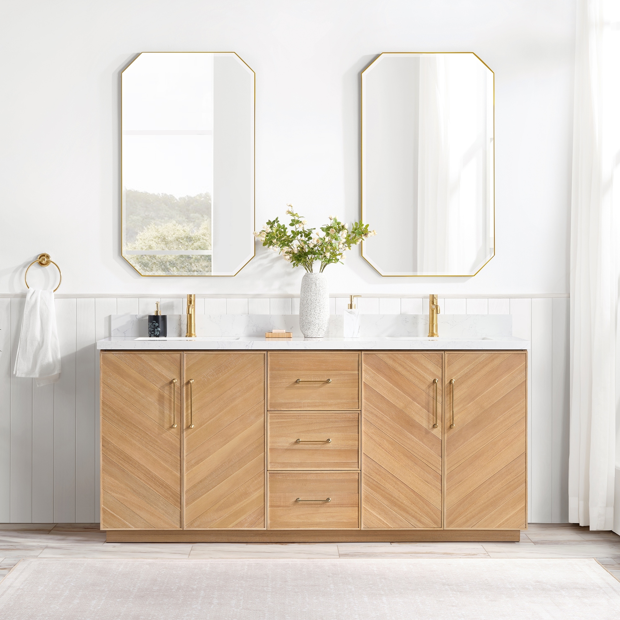 Karachi Bath Vanity with White Grain Stone Top, no Mirror
